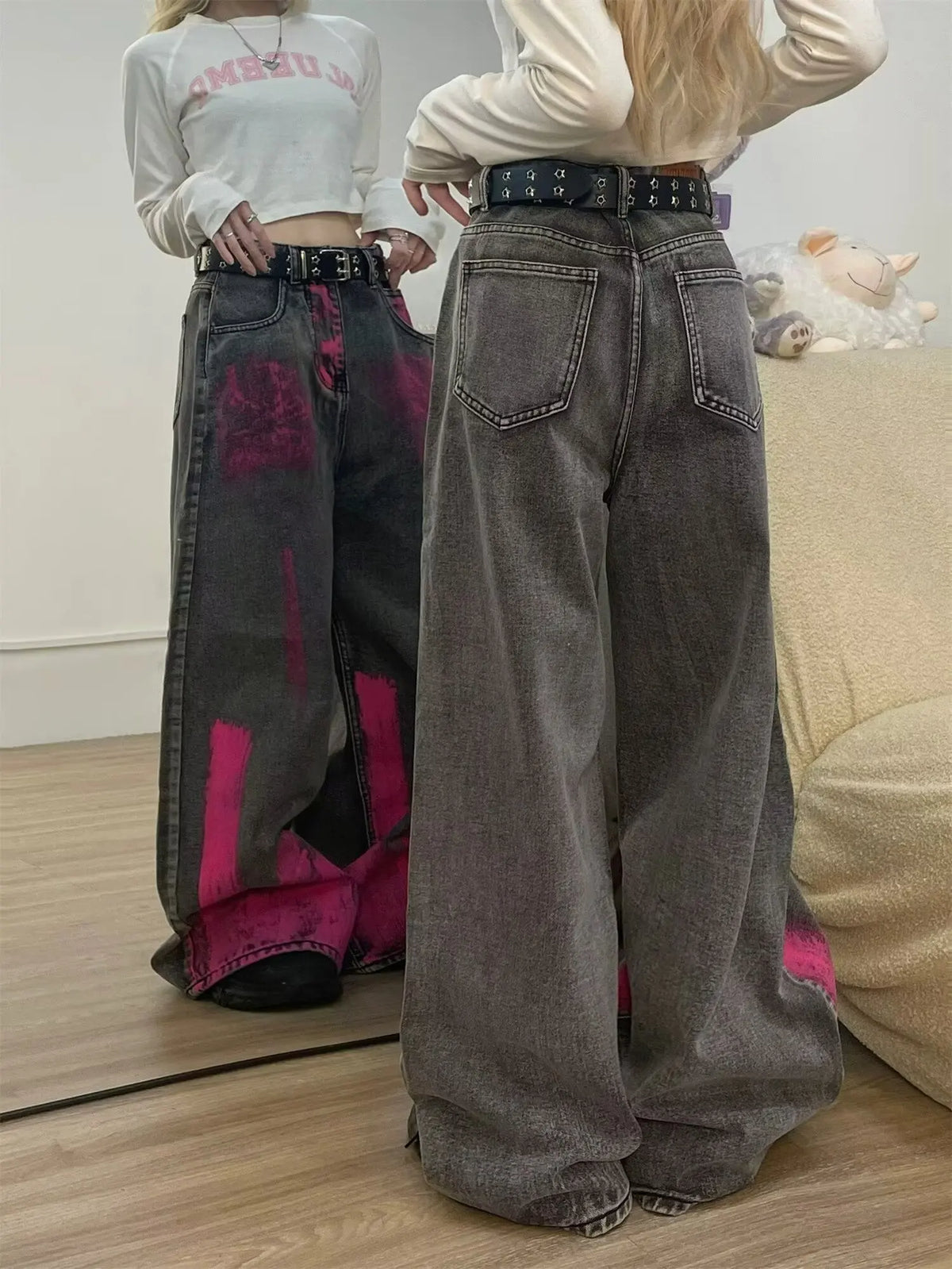 Women’s Graffiti Patchwork Wide Leg High Street Jeans
