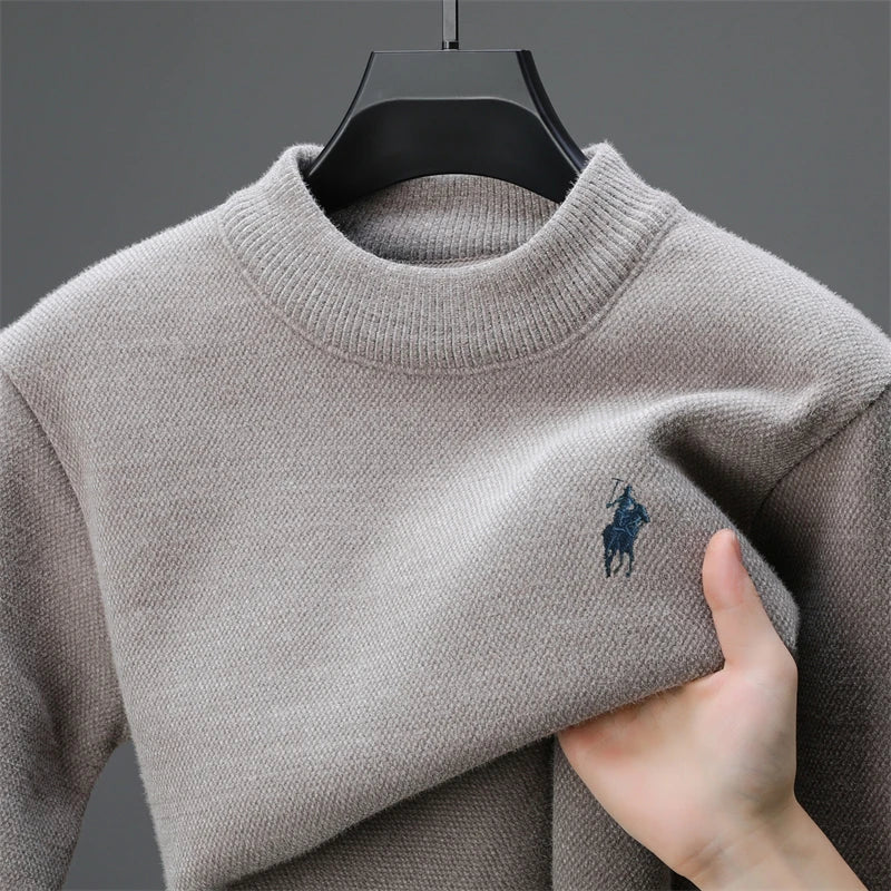 Men’s Embroidered Knit Sweater – Thick Winter Pullover