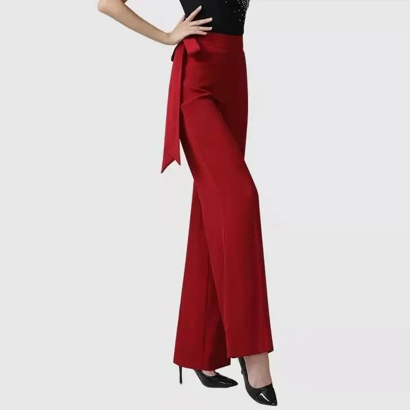 Women’s High Waist Straight Pants With Bow Detail