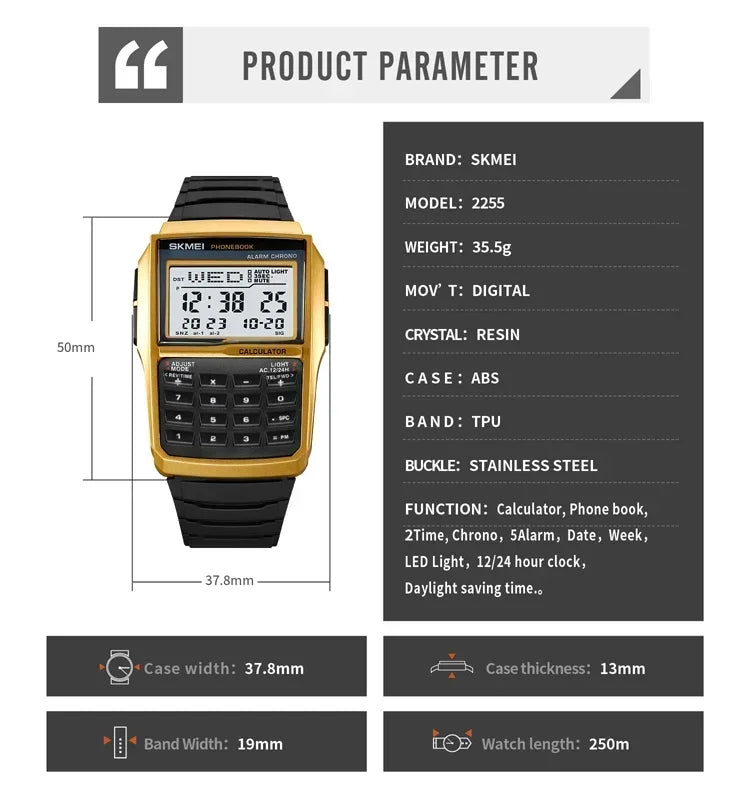 Men’s Digital Sports Watch With Dual Time & Alarm