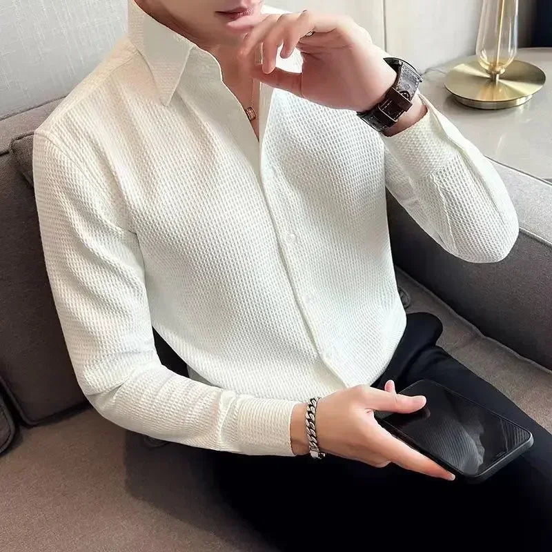 Men's Smart Casual Solid Shirt With Long Sleeves