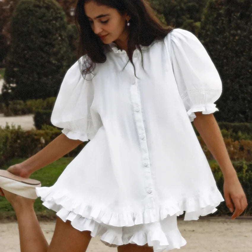 Women’s Ruffle Hem Cardigan And Shorts Casual Set