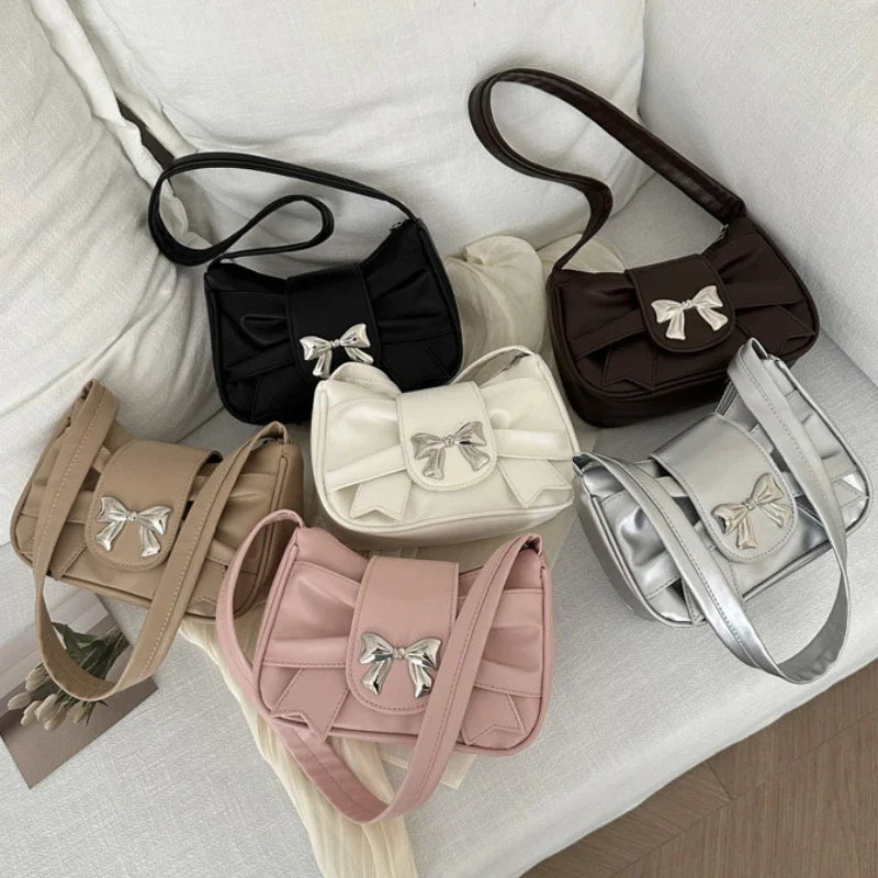 Bow Shoulder Underarm Bag For Women PU Saddle Handbag