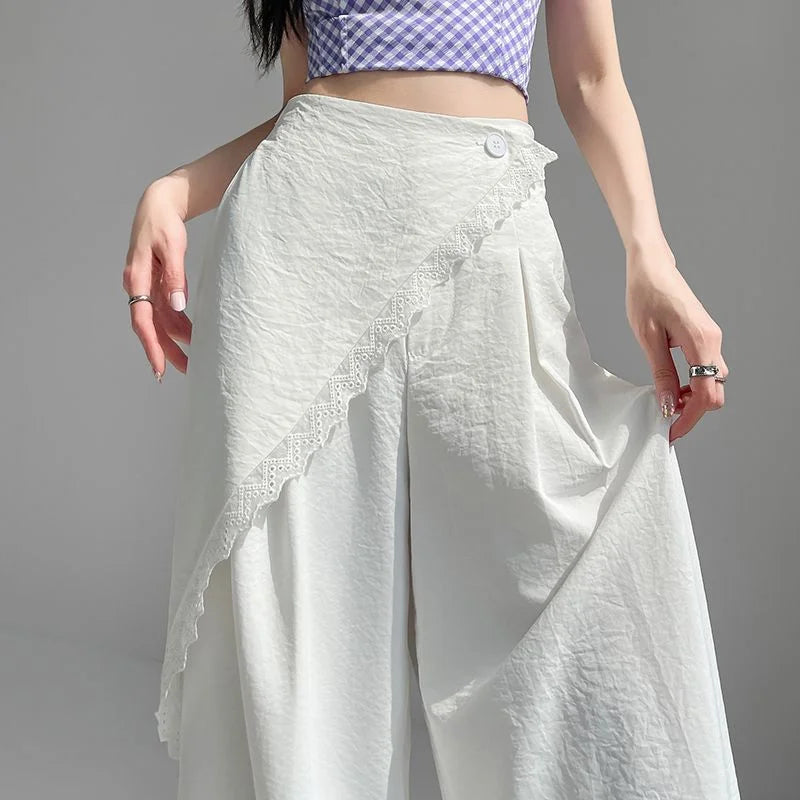Women’s High-Waist Wide Leg Pants With Lace Panels