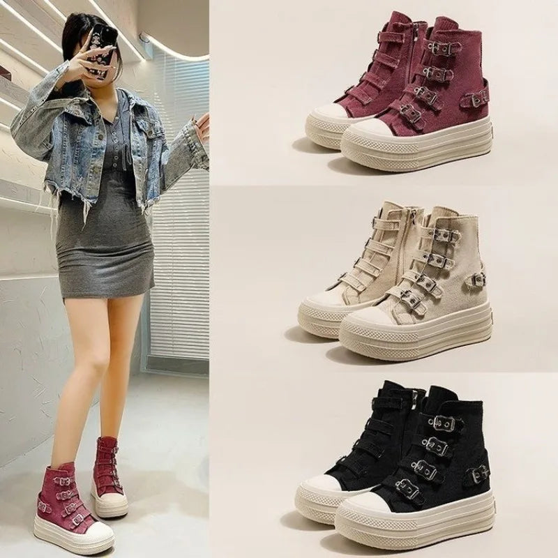 Women’s Canvas High-Top Platform Sneakers For Summer