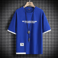 T6816 Blue Color Men's Loose Hip Hop Patchwork T-Shirt, Casual Summer