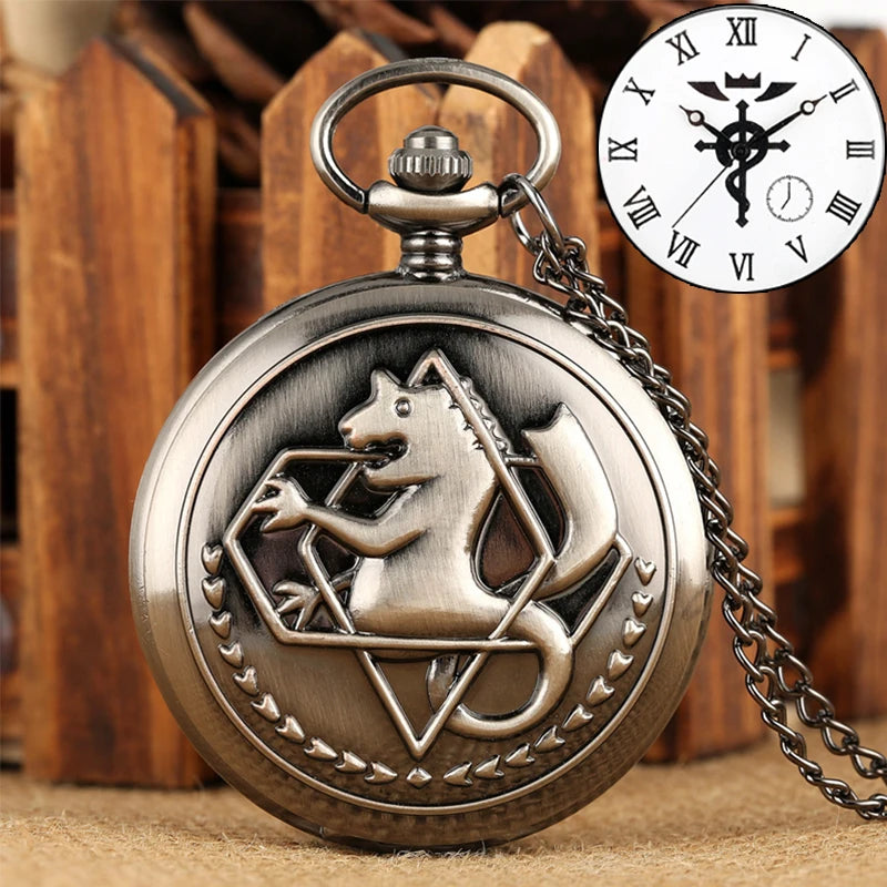 Anime Silver Pocket Watch Pendant – Quartz Necklace Clock
