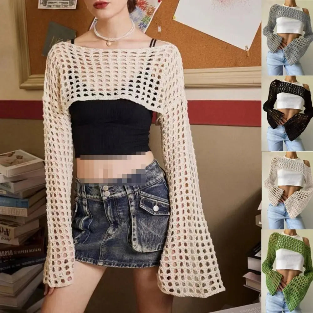 Women’s Crochet Sleeve Shrug Sweater Crop Top
