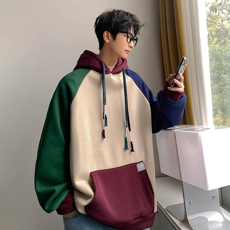 Men’s Patchwork Pullover Hoodie Sweatshirt Casual