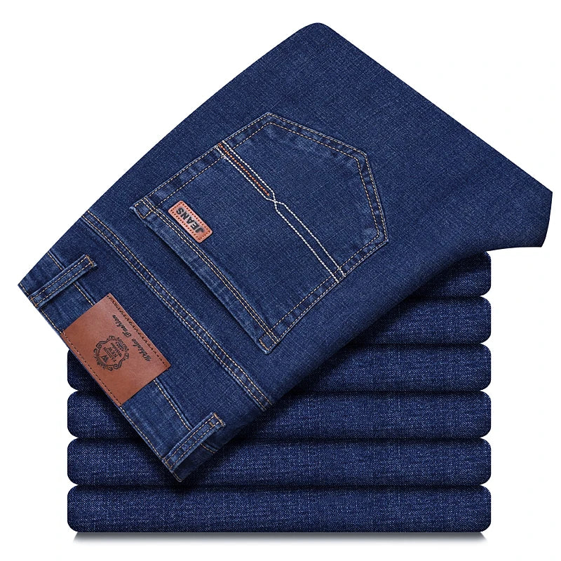 6329BLU Color Men's Straight Fit Business Jeans Classic Denim Pants