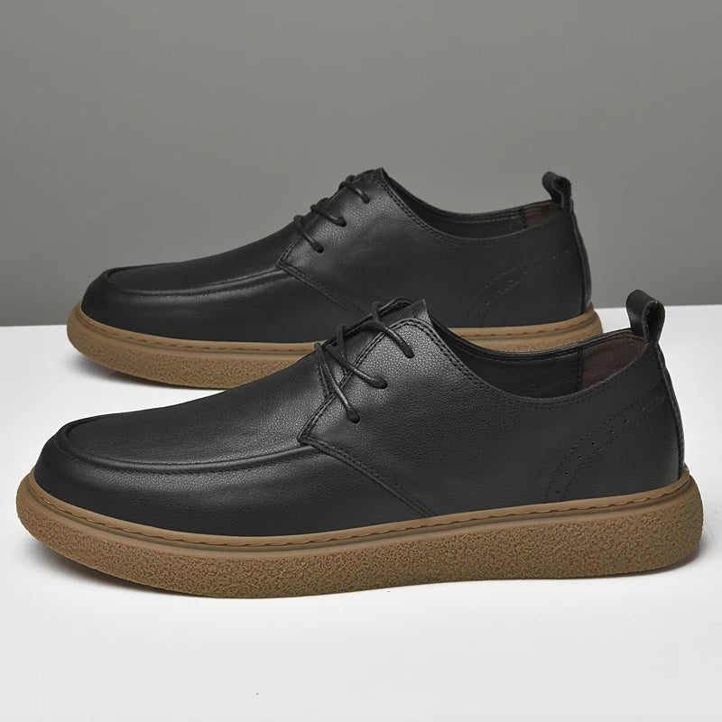Men's Genuine Leather Casual Shoes With Soft Rubber Sole