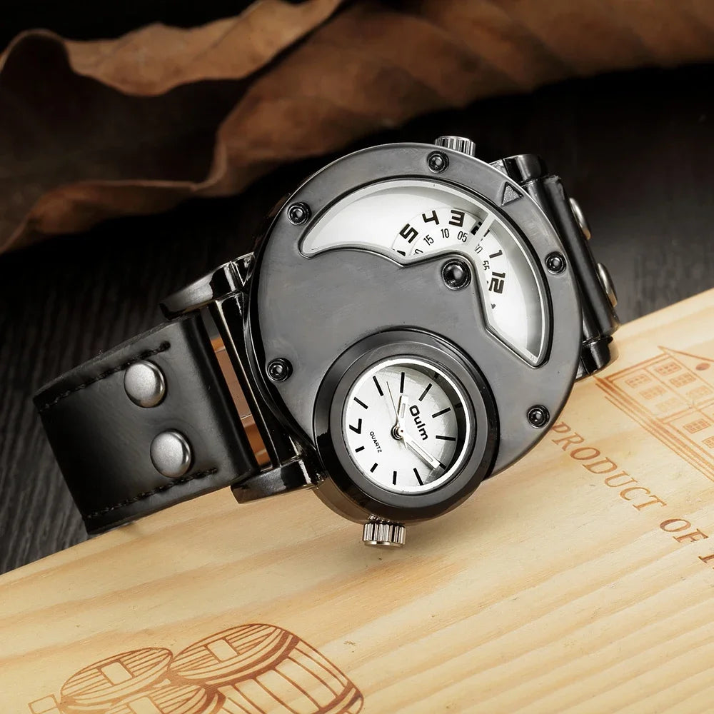 Large Dial Men’s Quartz Watch With Leather Strap