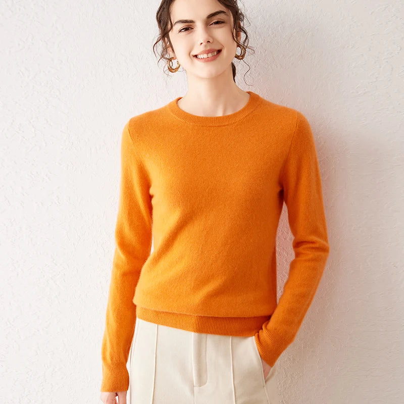 ai ma cheng Color Women’s Cashmere Knit Sweater Crew Neck Long Sleeve