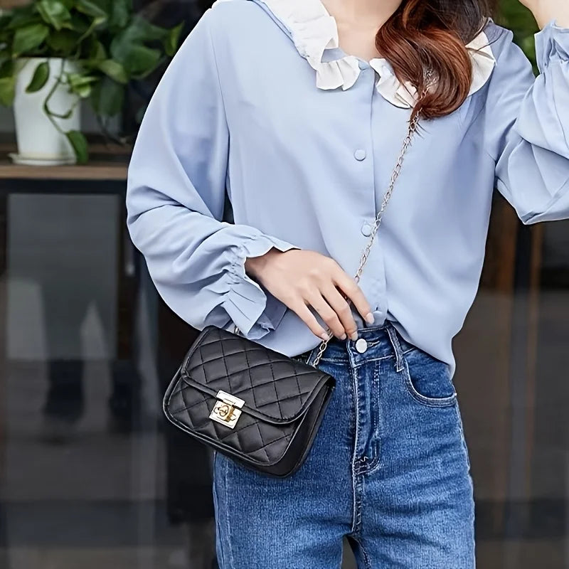 Women’s Quilted Patent Leather Shoulder Flap Bag
