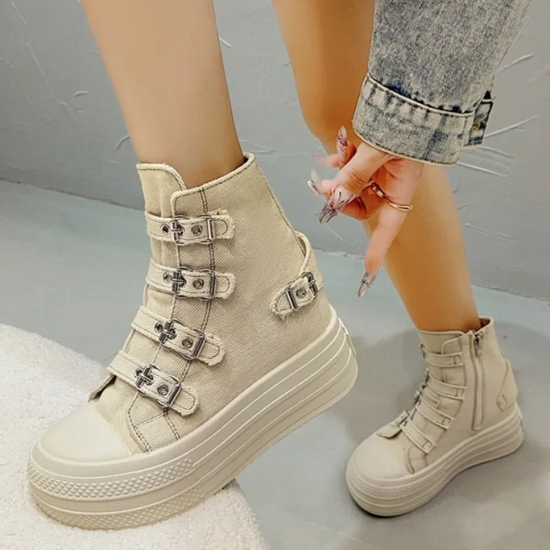 Women’s Canvas High-Top Platform Sneakers For Summer