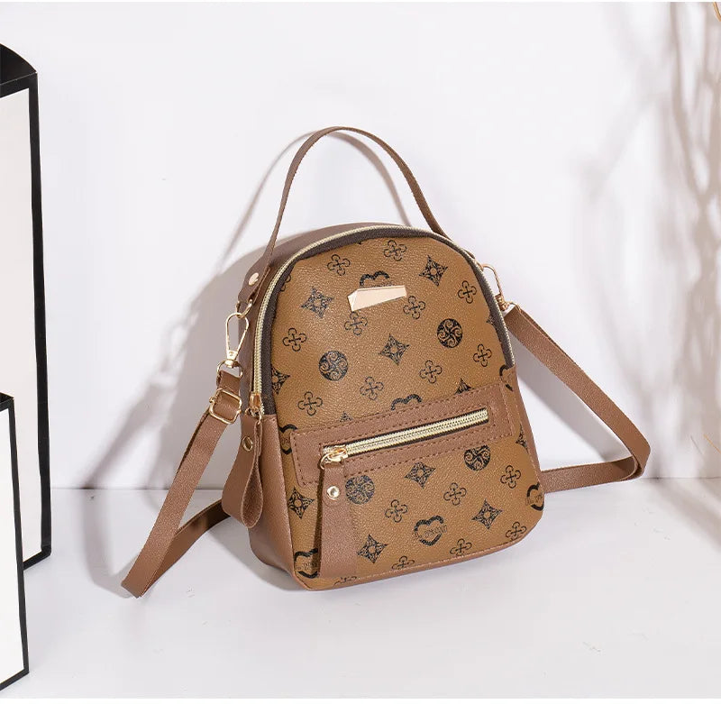 Khaki Color Women’s PU Leather Mini Backpack – Lightweight Daypack