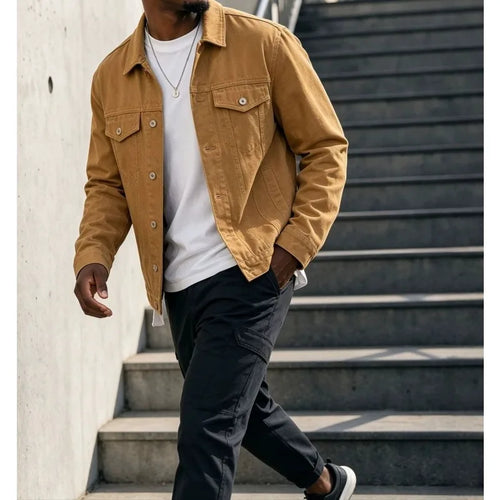 Men's Casual Denim Jacket Solid Button-Up Street Style