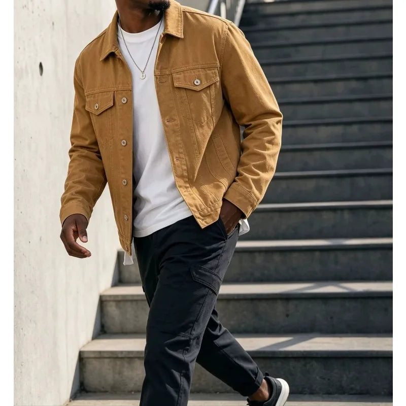Men's Casual Denim Jacket Solid Button-Up Street Style