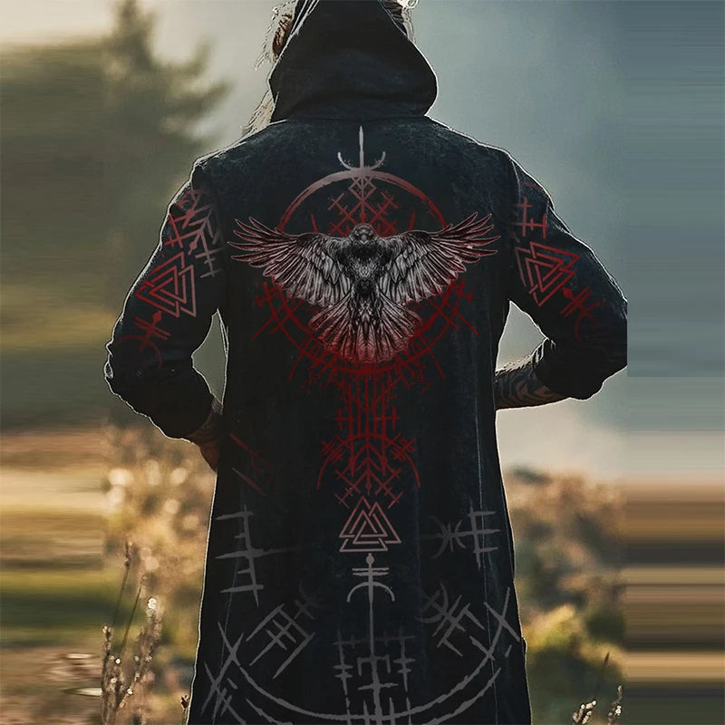 02 Print Color Men’s Vintage Gothic Hooded Coat Open Front Cardigan