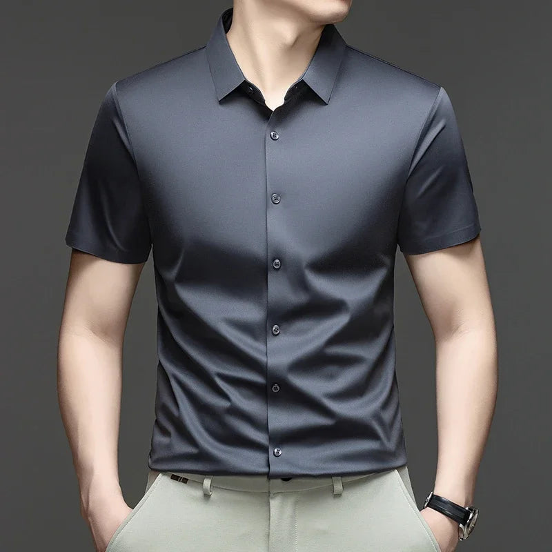 GRAY Color Men's Ice Silk Short Sleeve Shirt – Lightweight Casual