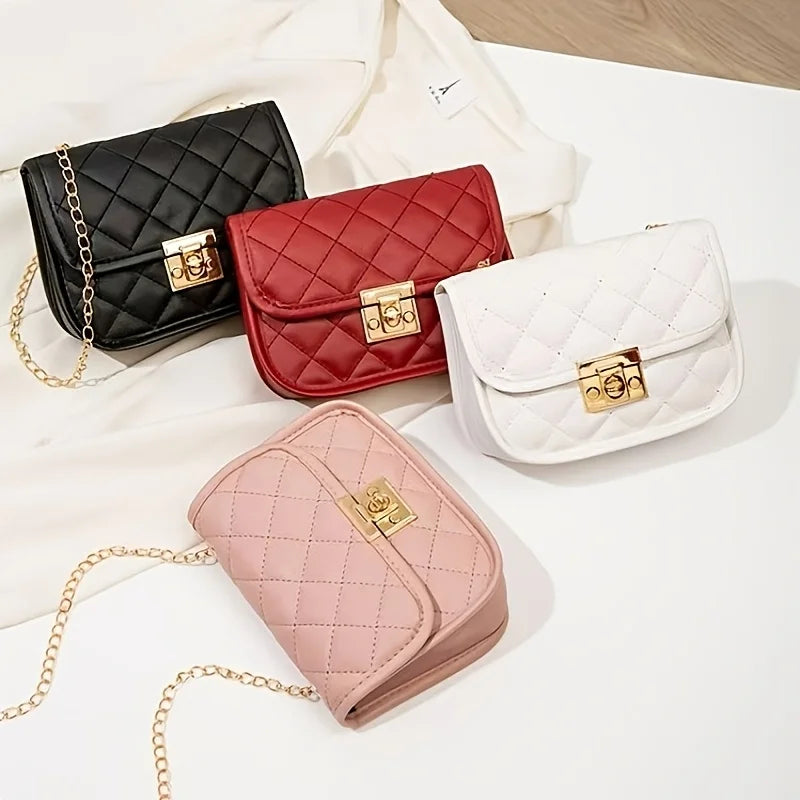 Women’s Quilted Patent Leather Shoulder Flap Bag