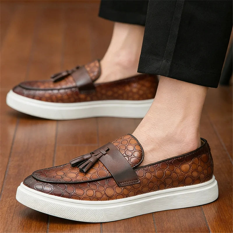 Men's Split Leather Tassel Loafers Casual Slip-On Shoes