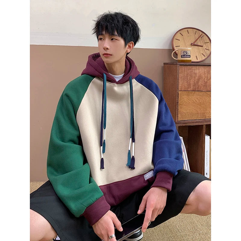 Men’s Patchwork Pullover Hoodie Sweatshirt Casual