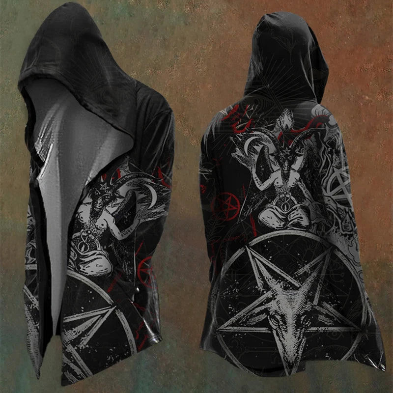 16 Print Color Men’s Vintage Gothic Hooded Coat Open Front Cardigan