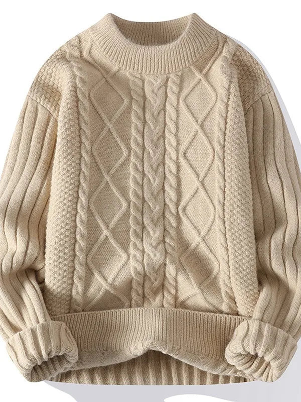 Men's Knit Pullover Sweater With Distressed Mock Neck
