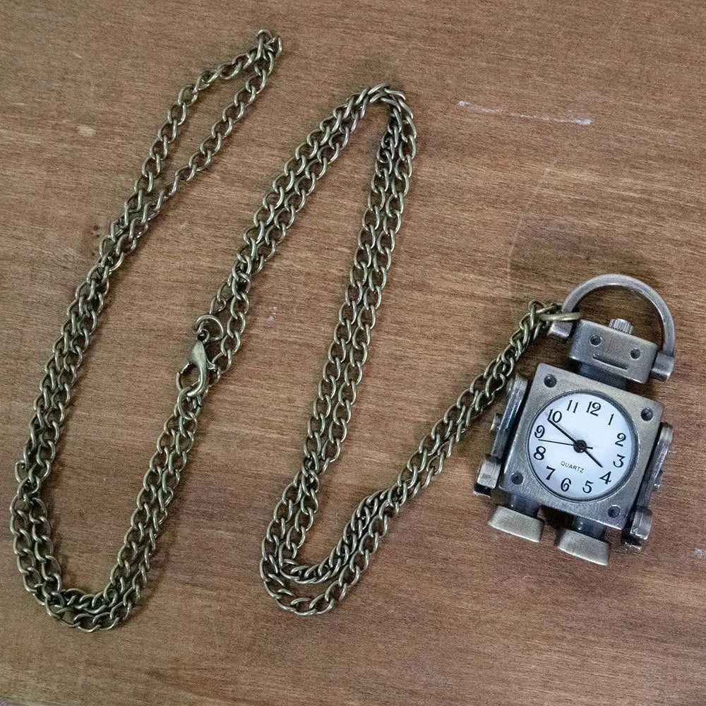 Vintage Robot Pocket Watch Pendant – Quartz Arabic Dial