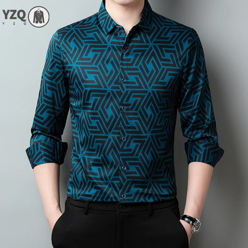 Men's Casual Printed Shirt – Long Sleeve Smart Style