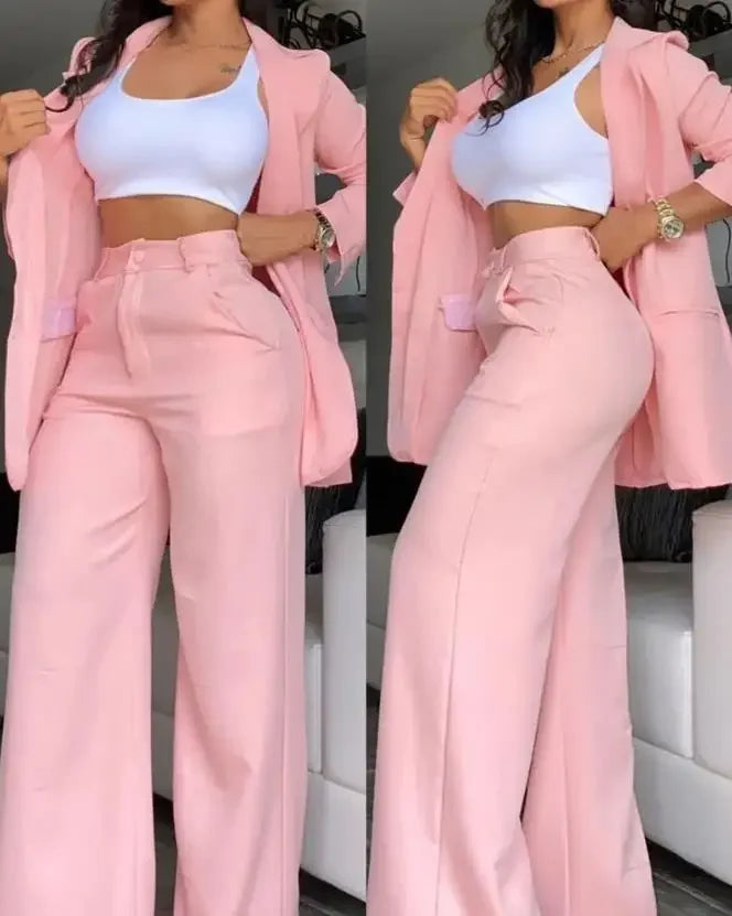 Women’s Notched Blazer Pants Suit Set For Work
