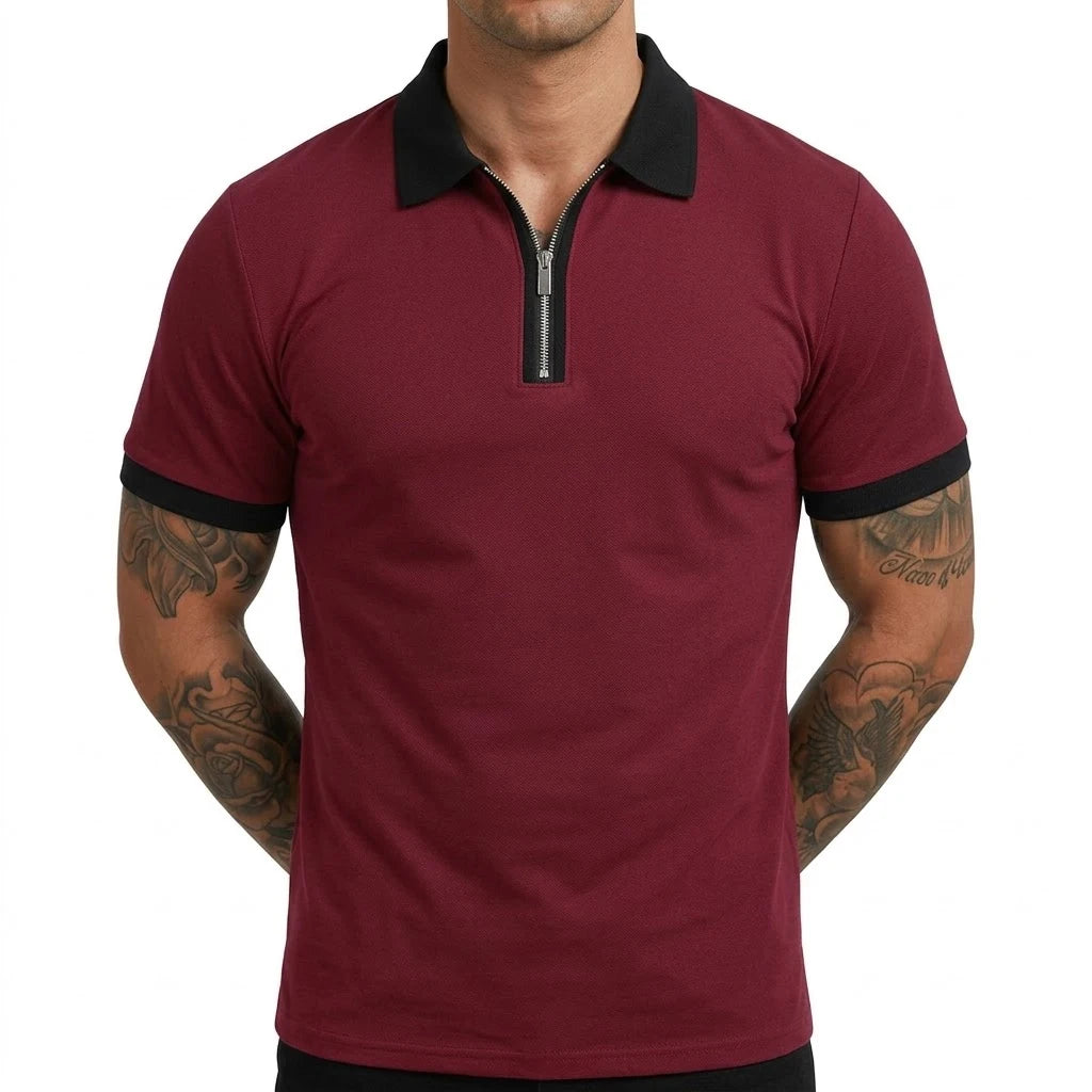 Men’s Zipper Polo Shirt Short Sleeve Moisture-Wicking