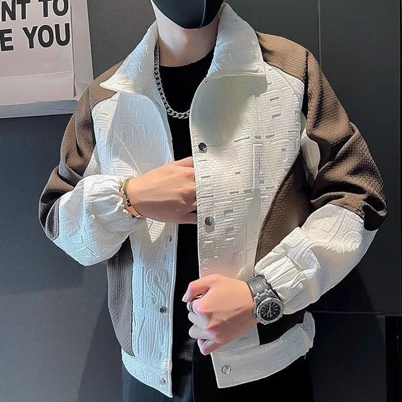 Men's Casual Patchwork Polo Jacket For Spring And Fall