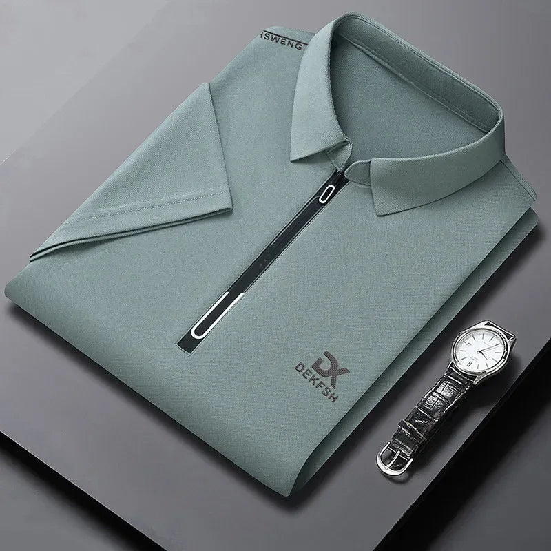 Men's Casual Zipper Polo Shirt – Lightweight Summer Top