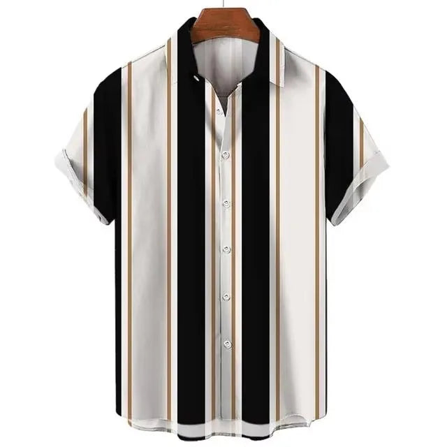 1 Color Striped Hawaiian Aloha Shirt Casual Short Sleeve