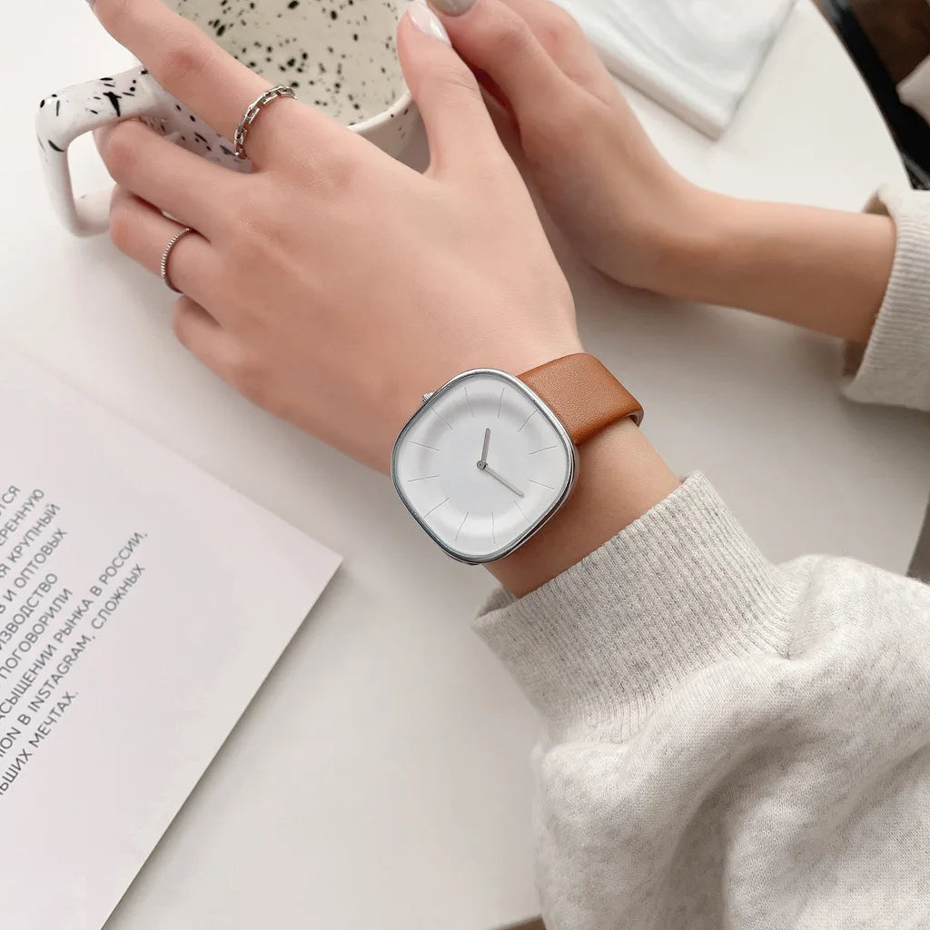 Women’s Square Leather Watch Quartz Fashion Wristwatch