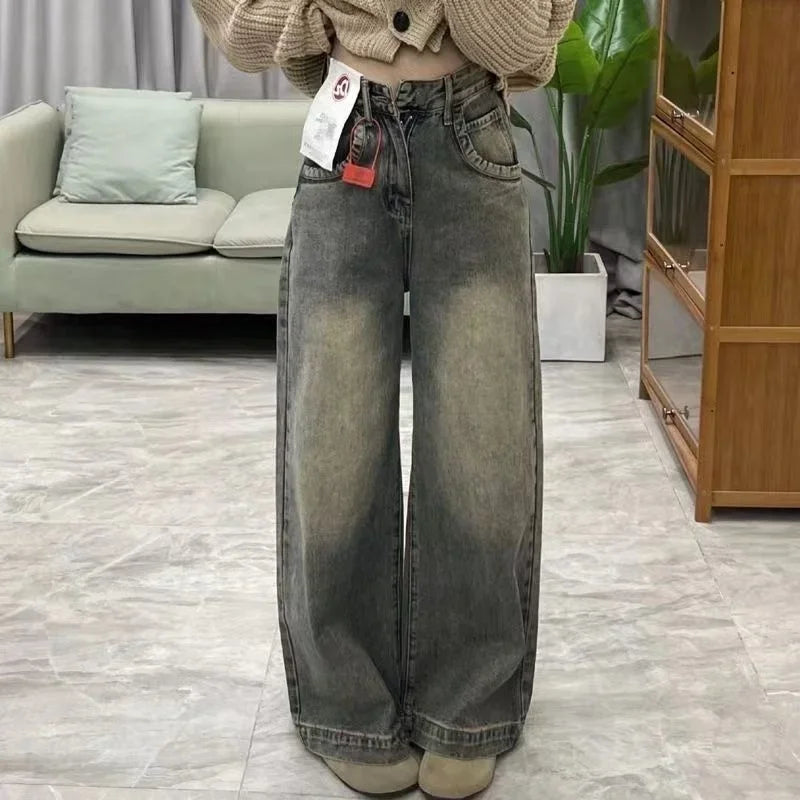 Vintage Boyfriend Jeans For Women High Waist Rhinestone