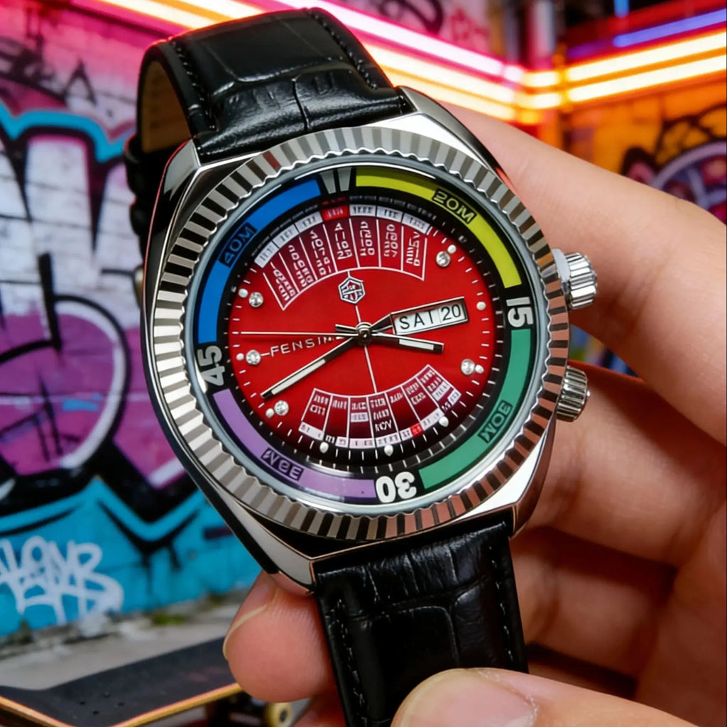 Men's Vintage Quartz Watch With Leather Strap Calendar