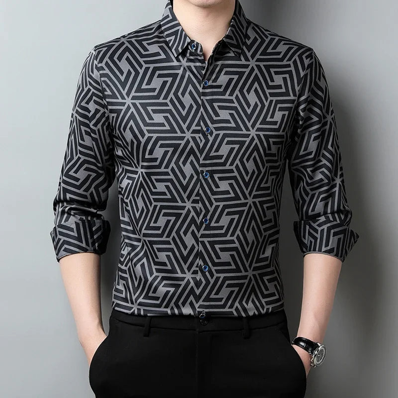 GRAY Color Men's Casual Printed Shirt – Long Sleeve Smart Style