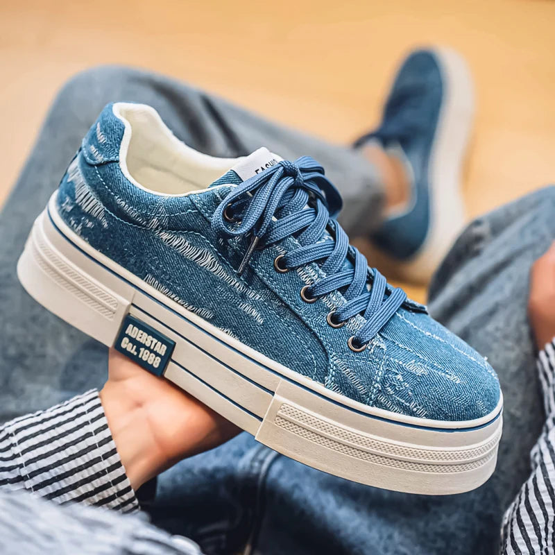 Men’s Casual Patchwork Sneakers – Breathable Denim
