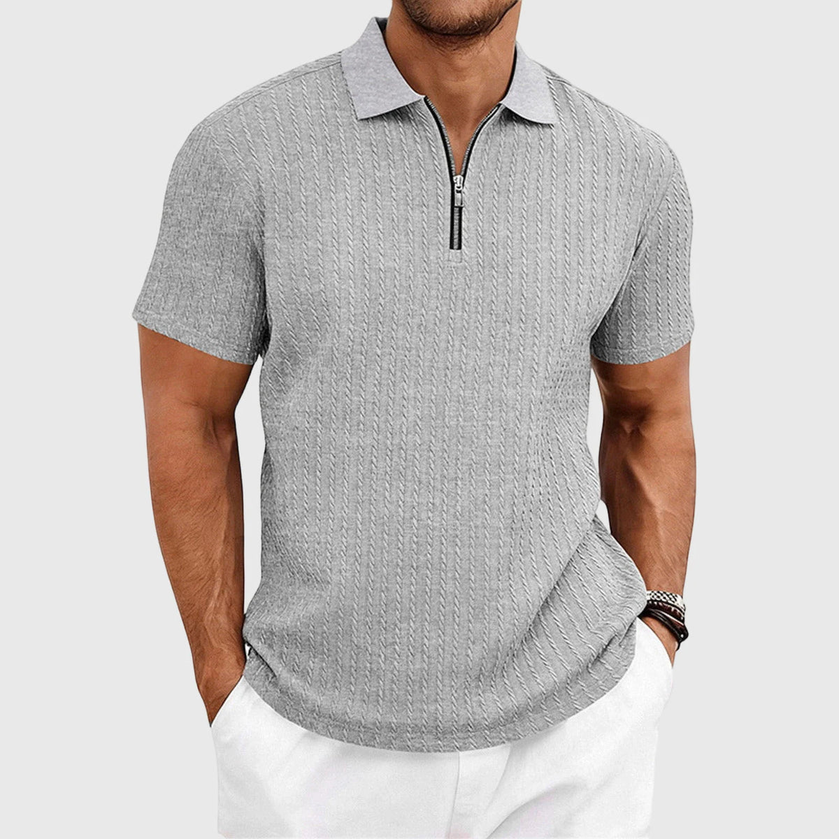 Men’s Textured Half Zip Short Sleeve Casual Shirt