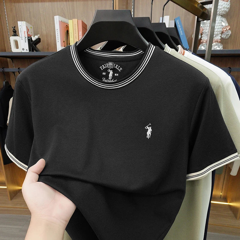 Men’s Embroidered Casual T-Shirt Round Neck Loose Fit