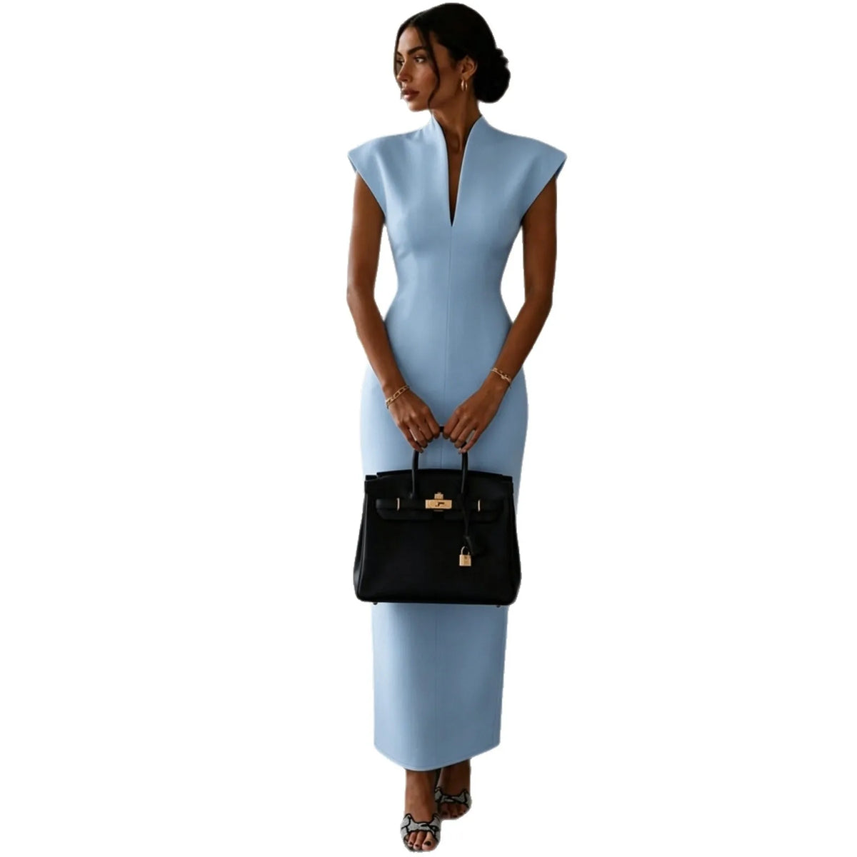 Sleeveless V-Neck Bodycon Midi Dress For Women