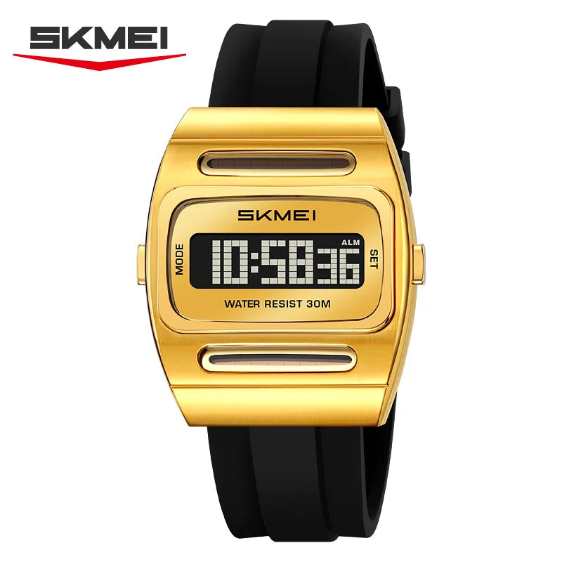 Gold Color Men’s Digital Sports Watch With Alarm, Date & Backlight