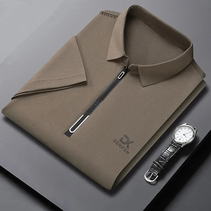 Men's Casual Zipper Polo Shirt – Lightweight Summer Top