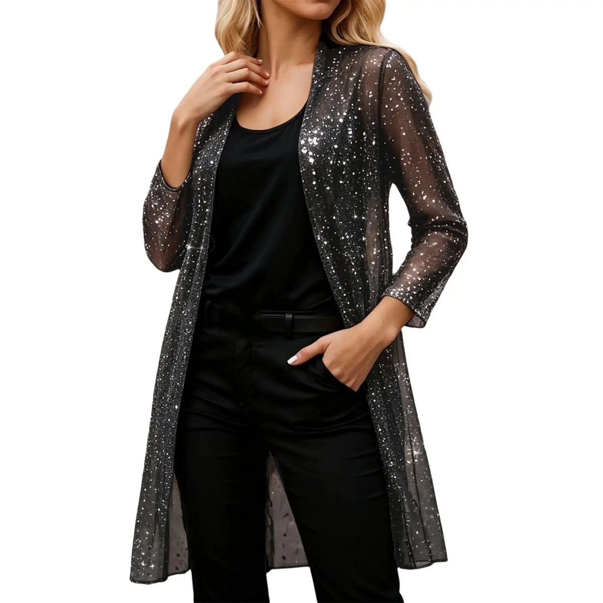 Women’s Sequin Mesh Kimono Cardigan Cover Up