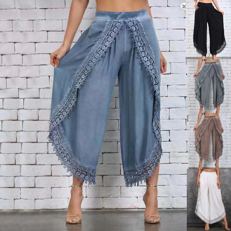 Women’s Lace Wide Leg Pants Loose High Waist Casual