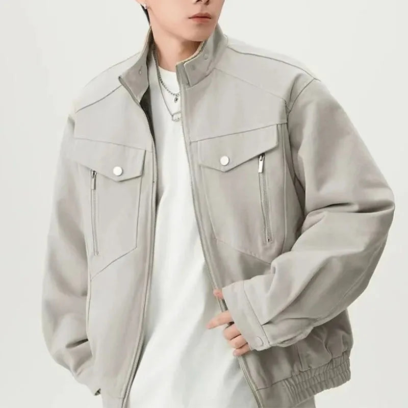 Men's Stand Collar Workwear Jacket With Zipper