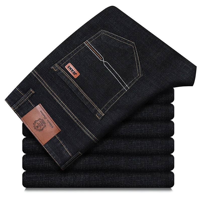 6329BLK Color Men's Straight Fit Business Jeans Classic Denim Pants
